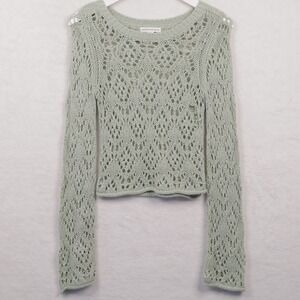 AEROPOSTALE Pointelle Open Knit Cropped Sweater Fairycore Sage Green Sz XS